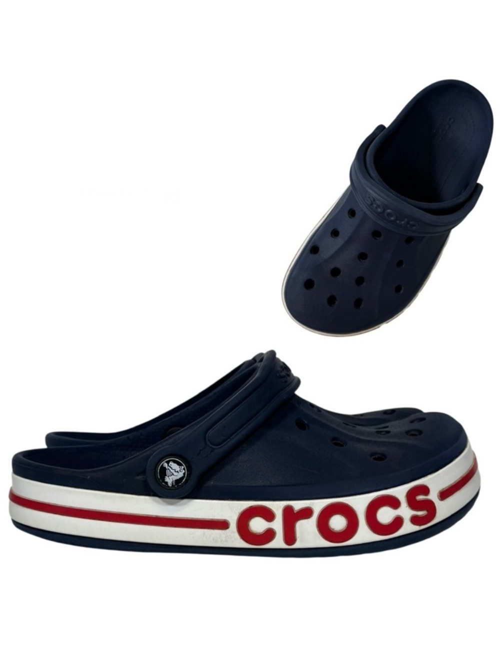 Crocs Bayaband Clogs‎ Navy Blue White Red Mens 5 Womens 7 Unisex Slip On Shoes